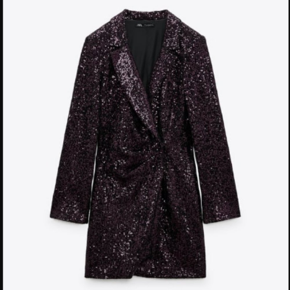 Zara Purple Sequin Blazer Mini Dress Sz S NWT - Picture 14 of 16